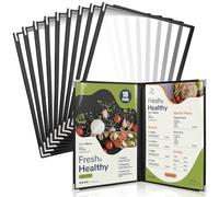 WenYa A4 Menu Covers(10 Pack), 2 Pages 4 Views Cafe Style Menu Holders, Black Trim Clear View Wine Menu Cover with Metal Corner Protectors, Fits A4 Size Paper for Restaurants Bars Cafes Homeschool