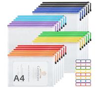WenYa A4 Plastic Zip Wallets, 24Pcs Mesh File Folder Zipper Bags, A4 Waterproof Document Storage Bags with Stickers for School Office Travel Puzzles Games Storage Cosmetics