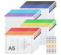 WenYa A5 Plastic Zip Wallets, 24Pcs Mesh File Folder Zipper Bags, A5 Waterproof Document Storage Bags with Stickers for School Office Travel Puzzles Games Storage Cosmetics