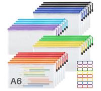 WenYa A6 Plastic Zip Wallets, 24Pcs Mesh File Folder Zipper Bags, A6 Waterproof Document Storage Bags with Stickers for School Office Travel Puzzles Games Storage Cosmetics