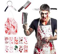WenYa Adult Halloween Butcher Costume Set - Bloody Chef Apron with Realistic Fake Knife Prop, Adjustable Headband, Fake Blood & Scar Tattoos for Horror Parties & Cosplay