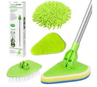 WENYA Bathroom Cleaning Brush with Long Handle 90cm, Extendable 4 in 1 Tub and Tile Scrubber with Microfiber Pad, Scrubbing Sponge and Coral Velvet Mop Head for Bathroom Floor Tile Sink Bathtub