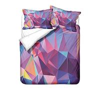 WENYA Blue Green Gray Purple Bedding Set Modern Geometry Lattice Triangle Pattern Microfiber Double bed Duvet Cover 200x200 and 2 Pillowcase 50x75, Quilt Cover Zip