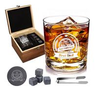 WenYa Father's Day Whiskey Gift Sets, Best Dad Whisky Glass & Stones Gift Set for Men, Engraved Tumbler with Granite Chilling Stones, Coaster & Tongs in Wooden Box for Father's Day, Birthday Gift