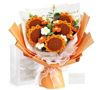 WenYa Handmade Crochet Sunflower Bouquet, Knitted Artificial Flowers with Gift Bag & Thank You Card, Everlasting Yarn Floral Arrangement for Mother's Day, Graduation, Teacher Appreciation
