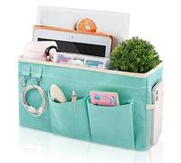 WENYA Large Bedside Pocket Organiser, Bunk Bed Hanging Storage Caddy with Hooks and Pockets for Bunk Beds Rails Book Phone Glasses Storage (Green)