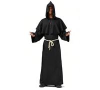 WenYa Monk Costume Set for Adults, Complete Medieval Priest Robe with Detachable Hood, Adjustable Rope Belt and Wooden Cross Necklace for Halloween Cosplay and Renaissance Themed Events