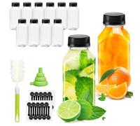 WenYa Reusable Plastic Juice Bottles, Leak-proof Bulk Beverage Bottles with Lids, Mini Fridge Bottles with Labels Funnel and Brush, Small Drink Containers for Juicing Smoothies - 10oz/300ml - 12 Pack