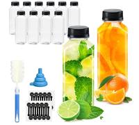 WenYa Reusable Plastic Juice Bottles, Leak-proof Bulk Beverage Bottles with Lids, Mini Fridge Bottles with Labels Funnel and Brush, Small Drink Containers for Juicing Smoothies - 17oz/500ml - 12 Pack