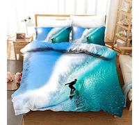 WENYA Summer Cool Bedding set Blue Surf Ocean Nature Alpine Duvet Cover and Pillowcase set Microfiber Boy Man (Style 2, Single 135x200 cm)