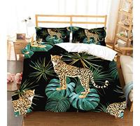 WENYA Tropical Jungle Plant Bedding set 3D Animals Leopard Parrot Zebra Giraffe Monkey Duvet Cover and Pillowcase Microfiber (Style 1,King 220x240 cm)
