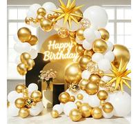 WenYa White and Gold Balloon Arch Kit, Metallic Gold & White Latex Balloons with Confetti Balloons for Birthday, Graduation, Wedding, Anniversary Party Decorations