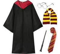 WenYa World Book Day Complete Wizard Costume Set for Adults & Kids, Robe, Scarf, Tie, Glasses, Wand, Red & Yellow Themed Dress Up Outfit for Book Events, Halloween, School Cosplay