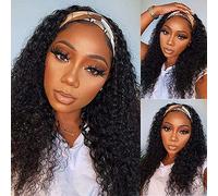 WENYAN 24 Inch Deep Wave Wig with Headband for Black Women Glueless Lace Front Wave Curly Brazilian Wig Virgin Hair