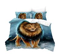 WENYAPJYC Bedding Lion 3D Animal Print Duvet Cover Set with Pillowcase, Single, Double, King, Super king, Bedding set for Kids Boys Girls Teenagers (Colour 1,200x200 cm)