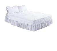 WENYOG Bed skirts Thicken High Ruffles Embroidered Craft Bed Skirt-Extra Durability Stylish for Comforting Aesthetic-15 Inch Deep(White,C-King 200x220x38cm)