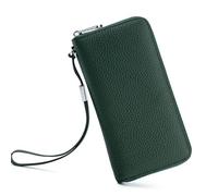 WENYOG Passport Holder Travel Wallet Women Wallet Genuine Leather Long Removable Wrist Strap Purse Luxury Cowhide Card Holder Clutch for Bag(Green)