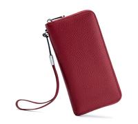 WENYOG Passport Holder Travel Wallet Women Wallet Genuine Leather Long Removable Wrist Strap Purse Luxury Cowhide Card Holder Clutch for Bag(Burgundy)