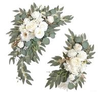 wenyouya 2-Pack White Orchid Chair Back Flowers Realistic Silk Peony Greenery Swag 60cm 40cm Wedding Decor with Nylon Ties