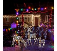 wenyouya 3 Piece LED Reindeer Family Outdoor Decor, Pre Lit with 60 Warm White Lights, Weather Resistant Flat -Iron Frame for Christmas Garden Yard Display, 30cm Tall(Three sets of deer)