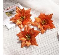 wenyouya Christmas Flower Decorations 10 Pack Glitter Poinsettia Ornaments 12.5cm Artificial Cloth Flowers for Christmas Tree Wreath Party Home Garden Wedding Holiday Decor(Orange)