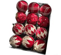 wenyouya Flocked Christmas Trees Ornaments Set of 12 in Burgundy White Plastic Balls, Elegant European Style Decors for Holiday Festive Atmosphere and Seasonal Home Decoration(Burgundy)