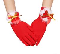 Wenyouya Women's Red Christmas Gloves - Santa Claus Design, Full Fingers, Medium Size, Milk Silk Material