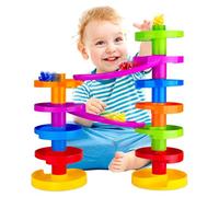 WEofferwhatYOUwant Advanced Ball Drop Toy - 16-Piece Montessori STEM Playset for Toddlers 10M+ with 2 Purple Bridges, 8 Spiral Ramps, Large Rattle Balls | Expandable, Stackable, Safe & Durable