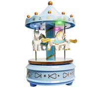 WEofferwhatYOUwant Carousel Music Box Blue - Rotating Horse Merry Go Round with LED Lights | Plays Beethoven’s Für Elise | Wind-Up Mechanical Toy | Cake Topper, Nursery Decor & Gift for Kids & Adults