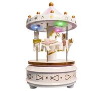 WEofferwhatYOUwant Carousel Music Box White - Elegant Horse Merry Go Round with LED Lights | Plays Beethoven’s Für Elise | Wind-Up Mechanical Toy | Wedding & Birthday Cake Topper, Nursery Decor & Gift