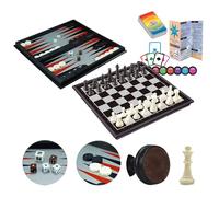 WEofferwhatYOUwant Magnetic Chess Set - 4-in-1 Travel Game with Checkers, Backgammon & 5-Suit Card Game - 36 cm Folding Board - Large Plastic Pieces - Portable Set for Adults & Kids - Gift Idea