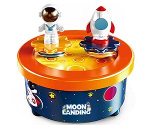 WEofferwhatYOUwant Moon Landing Music Box Wind-Up Astronaut & Rocket Figures on Lunar Base No Batteries Required Fly Me to the Moon Melody Spinning Cake Topper & Kids Room Decor Space-Themed Gift Idea