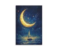 WEOFURBL Sailboat Under The Crescent Moon Poster Poster Decorative Painting Canvas Wall Posters And Art Picture Print Modern Family Bedroom Decor Posters 12x18inch(30x45cm)