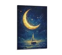WEOFURBL Sailboat Under The Crescent Moon Poster Poster Decorative Painting Canvas Wall Posters And Art Picture Print Modern Family Bedroom Decor Posters 16x24inch(40x60cm)
