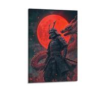 WEOFURBL Samurai Dragon Red Moon Art Deco Poster Poster Decorative Painting Canvas Wall Posters And Art Picture Print Modern Family Bedroom Decor Posters 12x18inch(30x45cm)