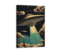 WEOFURBL UFO in The Night Sky Poster Poster Decorative Painting Canvas Wall Posters And Art Picture Print Modern Family Bedroom Decor Posters 08x12inch(20x30cm)
