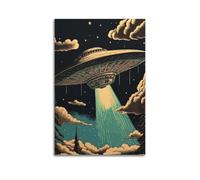 WEOFURBL UFO in The Night Sky Poster Poster Decorative Painting Canvas Wall Posters And Art Picture Print Modern Family Bedroom Decor Posters 08x12inch(20x30cm)