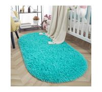 WEOKDFHA Bay Window Mat Oval Carpet For Living Room Furry Sofa Area Rugs Bedroom Bedside Rug Soft Plush Mat Home Decor Grey(Blue,140x200cm 55x78in)