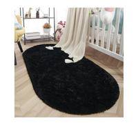 WEOKDFHA Bay Window Mat Oval Carpet For Living Room Furry Sofa Area Rugs Bedroom Bedside Rug Soft Plush Mat Home Decor Grey(Black,140x200cm 55x78in)