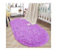 WEOKDFHA Bay Window Mat Oval Carpet For Living Room Furry Sofa Area Rugs Bedroom Bedside Rug Soft Plush Mat Home Decor Grey(Purple,140x200cm 55x78in)