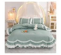 WEOKDFHA Bed Linen Ruffles Princess Style Cotton Bedding Set Romantic Double Layer Ruffles Quilt Cover Bed Skirt Linen Pillow Shams(3,1.8M Bed Skirt 4pcs)