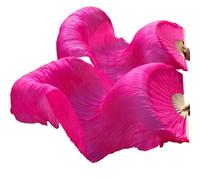 WEOKDFHA Belly Dance Fan 1pc Right Fans+1 Pc Left 5 Size*0.9m(XX*35") Hand Painted Belly Dance Silk Fan Veil, Green Color Mix for Dancers(Auburn,180cm-90cm)