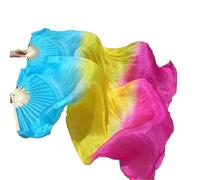 WEOKDFHA Belly Dance Fan Real Silk Fan For Women Belly Dancing Performance Fans Gradient Color Dancer Practice Long 1 Pair for Dancers(Color 14,120x90cm)
