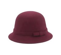 WEOKDFHA Bowler Hat Women Fedoras Autumn Winter Solid Dome Round Bowknot Elegant Cute Girls Hat Red Black Chapeau Femme(Wine red)