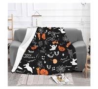 WEOKDFHA Flannel Printed Blanket Bat Pumpkins Cats Blanket Flannel Print Happy Halloween Multifunction Super Warm Throw for Sofa Office Bedspreads(100x125cm 40x50in)