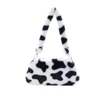 WEOKDFHA Fluffy Tote Bag Women Cow Print Mini Shoulder Bags Plush Shopper Purses Female Handbag Winter Underarm Fluffy Tote(05)