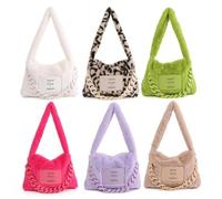WEOKDFHA Fluffy Tote Bag Women Plush Shoulder Bags Female Winter Underarm Leopard Zebra Pattern Fluffy Tote Small Purses(White)
