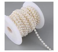 WEOKDFHA Pearl Beads String 3Yards 6mm Width Half Round Flatback Imitation Pearl Beads Chain Sewing Trim Cake Decoration Makeup and Wedding Arrangements for Decoration(AB Beige)