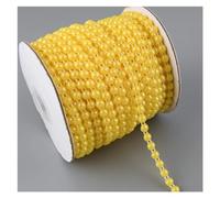 WEOKDFHA Pearl Beads String 3Yards 6mm Width Half Round Flatback Imitation Pearl Beads Chain Sewing Trim Cake Decoration Makeup and Wedding Arrangements for Decoration(AB Yellow)