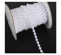 WEOKDFHA Pearl Beads String 3Yards 6mm Width Half Round Flatback Imitation Pearl Beads Chain Sewing Trim Cake Decoration Makeup and Wedding Arrangements for Decoration(AB White)